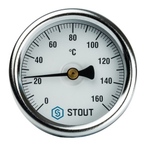 Термометр биметаллический с погружной гильзой Dn 63 мм, гильза 75 мм 1/2", 0… 160 °С STOUT