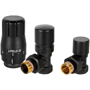 Комплект клапанов термостатических STOUT Design черный, угловой 1/2"