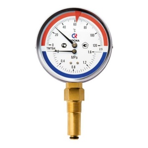 Термоманометр радиальный РОСМА ТМТБ-31 1/2" 80 мм, 0-16 бар., 0-120C, шток L-64 мм, кл. 2,5