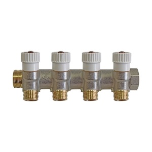Коллектор распределительный 3/4", 4 отвода 1/2" плоское уплотнение STOUT