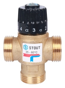 Термостатический смесительный клапан для систем отопления и ГВС 1" НР 35-60°С KV 2,5 м3/ч STOUT