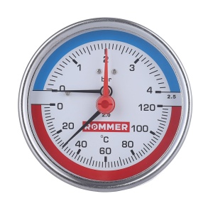 Термоманометр аксиальный Dn 80 мм ½", 0...120°C, 0-4 бар. Rommer
