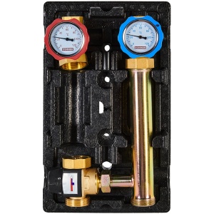 Насосная группа с термостатическим смесительным клапаном (35-60°С) без насоса, левая в тепло.