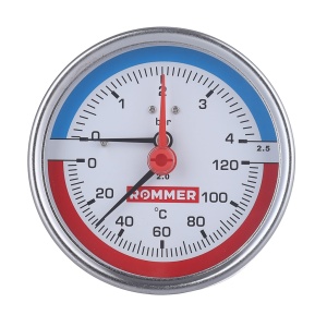Термоманометр аксиальный Dn 80 мм 1/2", 0...120°C, 0-10 бар. Rommer