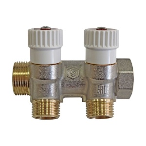 Коллектор распределительный 1", 2 отвода 1/2" плоское уплотнение STOUT