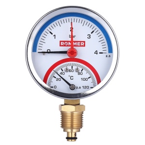 Термоманометр радиальный Dn 80 мм 1/2", 0...120°C, 0-10 бар. Rommer